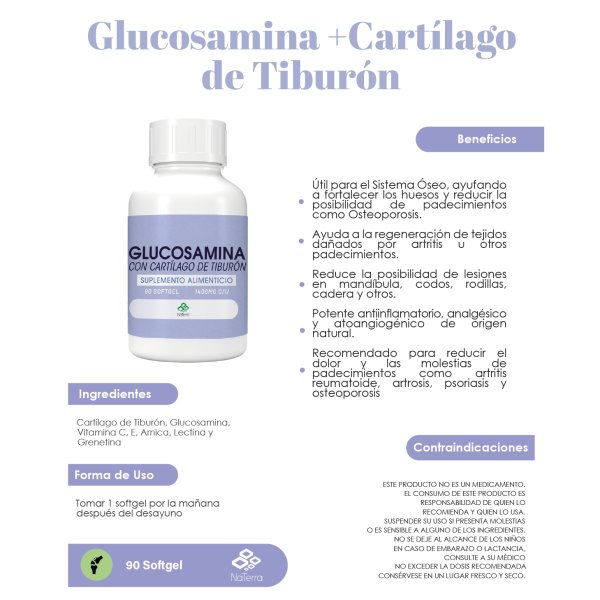 Glucosamina+Cartílago de Tiburón 90gelcaps
